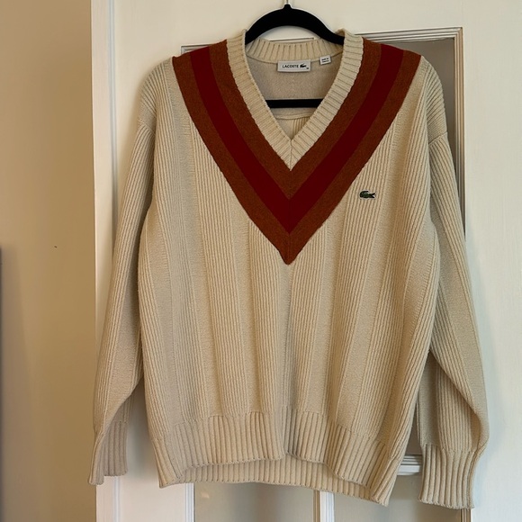 NWOT Lacoste V-neck striped textured wool sweater - Picture 4 of 4